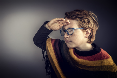Portrait of boy with ponchoの写真素材