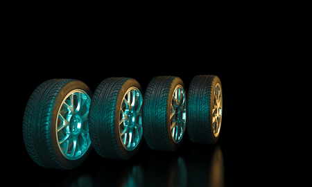3d image of unused car tiresの写真素材