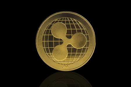 ripple  cryptocurrency coin on black backgroundの写真素材
