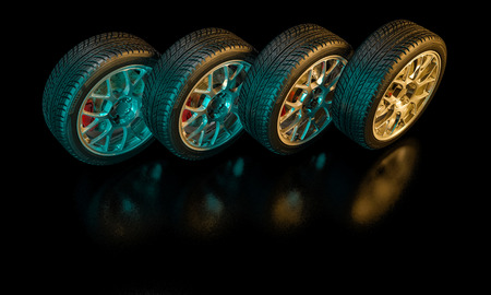 3d image of unused car tiresの写真素材