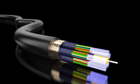 detail of optical fibre on dark background 3d rendering image