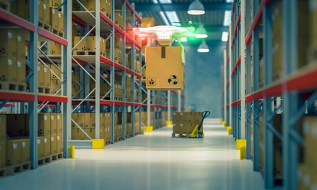 drone at work in warehouse 3d rendering imageの写真素材