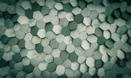 3d rendering image of a concrete background with hexagonal shaped elements.