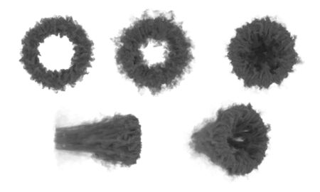 3d render  image of a series of smoke rings on a white backgroundの写真素材