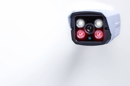 detail of a surveillance camera with infrared technology for night vision on a white background.の写真素材
