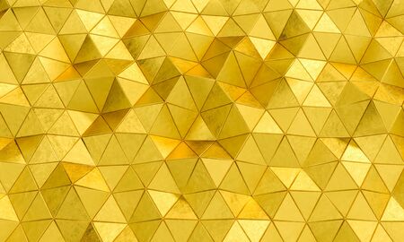 geometric pattern with triangular shapes in gold-colored metal. 3d image renderの写真素材