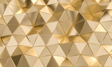 geometric pattern with triangular shapes in gold-colored metal. 3d image renderの写真素材