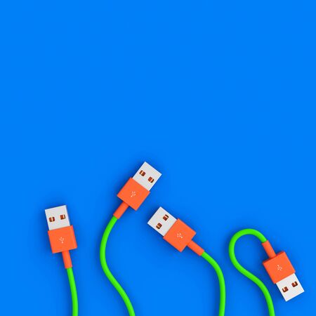 3d render image of a series of usb cables in a flat lay style. connection concept.
