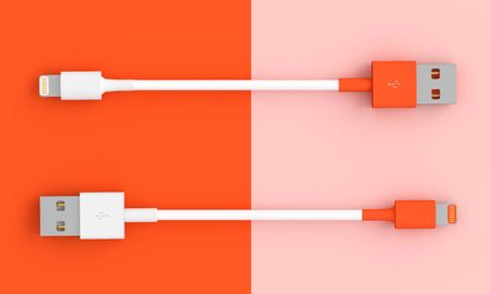 usb cable on two-color background in flatlay style. 3d render image, connection concept.