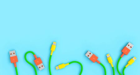 flat lay style USB cables that simulate stylized flowers. 3d render image.の写真素材