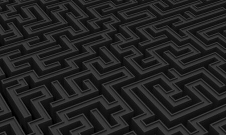 minimalistic black tone background of a geometric maze in 3d render. concept of problems and brain teaser.の写真素材