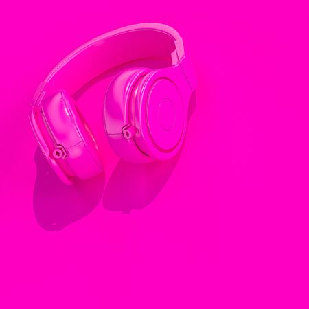 modern wireless headphones on a flat lay uniform background. 3d render. nobody around.の写真素材