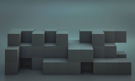 minimalist abstract background with cubic shapes in green blue shades. 3d render. nobody around landscape format.の写真素材