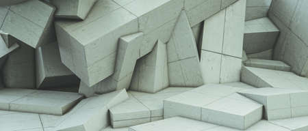 Abstract background of a geometric polygonal concrete wall. 3d render.