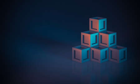 stacked cubes 3d render minimal geometric background.