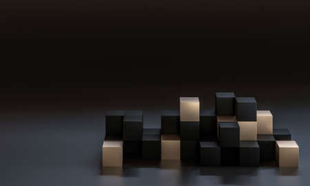 minimalistic abstract background of black and gold cubes. 3d render.の写真素材