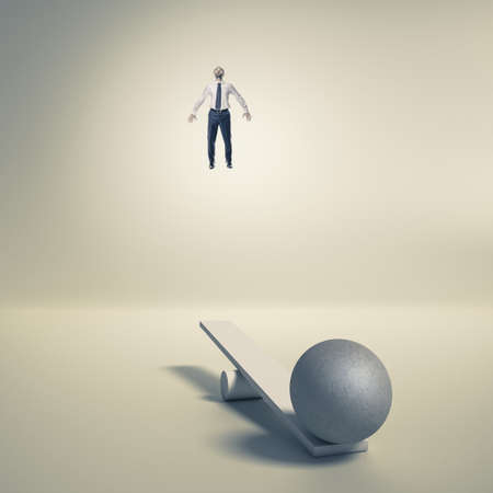businessman uses a catapult to fly upwards. aspiration and success concept.