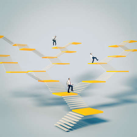 business people climb abstract stairs. concept of success and rise in the world of work.