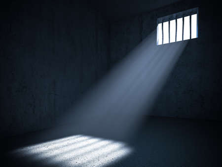 Interior of a prison with light from a barred window. 3d render. concept of deprivation of liberty.