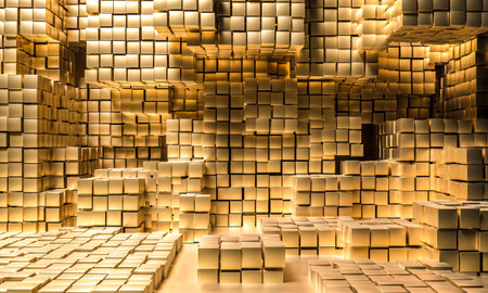 abstract background of gold colored cubes. 3d render.の写真素材