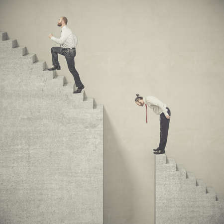 businessmen climb a ladder that presents difficulties. concept of success and adversity in the world...
