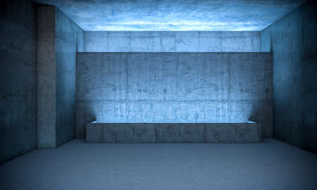interior of a concrete corridor, geometric lines and colored lights. 3d renderの写真素材