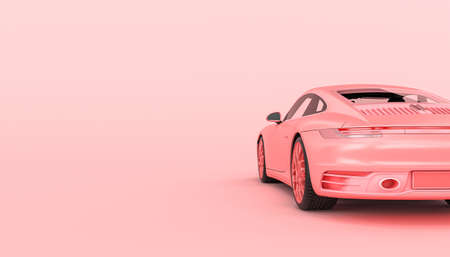 cylindrical pedestals in white marble on a pink background. 3d render.
