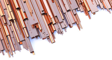 copper profiles and pipes on a white background. 3d renderの写真素材