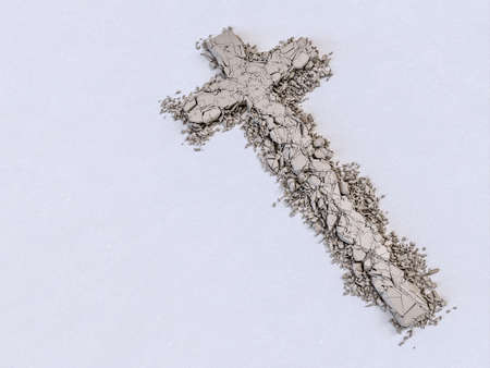 stone crucifix falls to the ground and shatters. 3d renderの写真素材