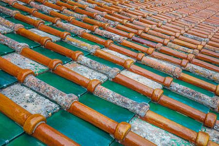 old green and brown ceramic tiles.の写真素材