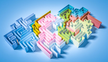 man from behind inside a labyrinth. 3d render modelの写真素材