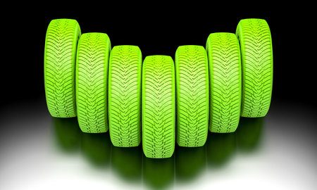 green tires on black. 3d renderの写真素材