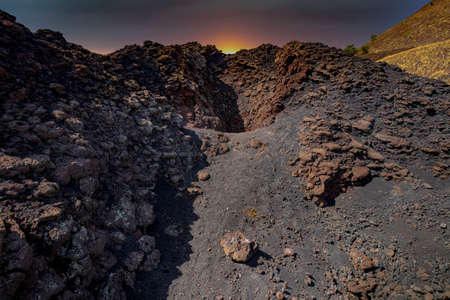 view of the rocks of mount etna in sicilyの写真素材