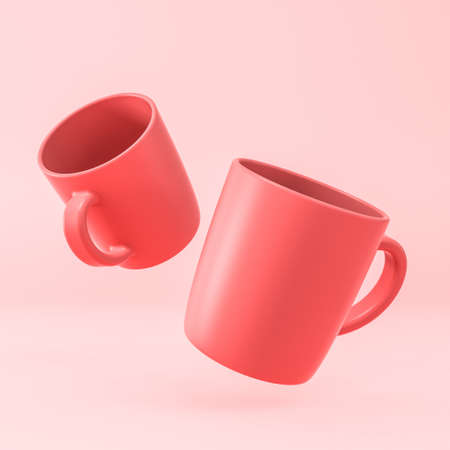 red cups on pink background. 3d render.