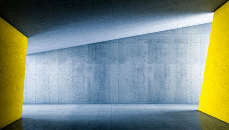 concrete structure interior view with gray and yellow walls. 3d renderの写真素材