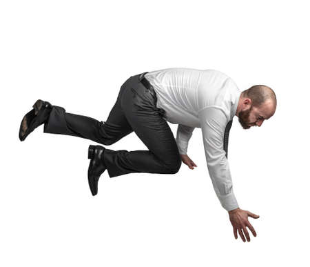 businessman isolated on white kneeling extending a hand to help someone