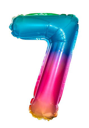number seven iridescent balloon on white background