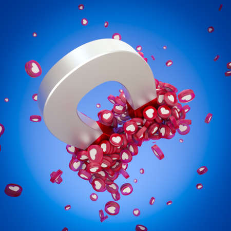 big magnet active icons with heart. 3d renderの写真素材