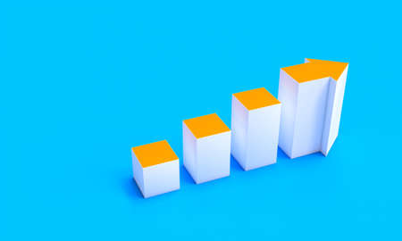 white and orange arrow on a light blue background. 3d renderの写真素材