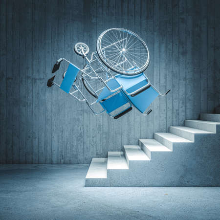 wheelchair for the disabled falling from a ladder. 3d renderの写真素材