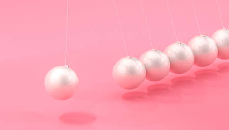 newton's pendulum with pearl marbles and pink background. 3d renderの写真素材