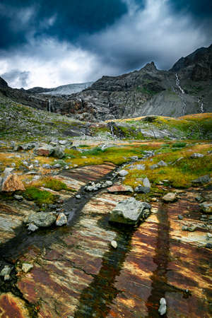 path leading to the Fellaria glacier on the Italian alps.の写真素材
