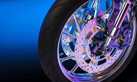wheel and disc brake of a sports bike. 3d render