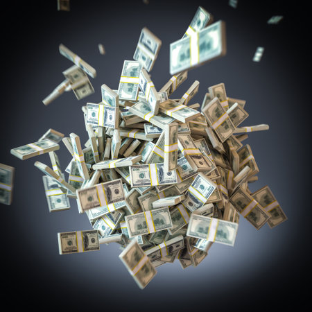 ball of wads of dollars, selective focus. 3d renderの写真素材
