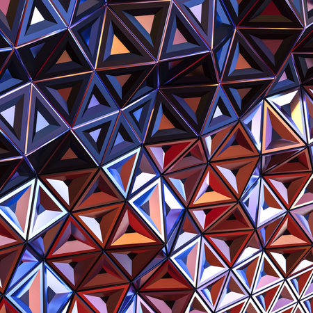 geometric background with iridescent triangular shapes. 3d render