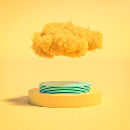 multicolored podium on yellow background with cloud. 3d renderの写真素材
