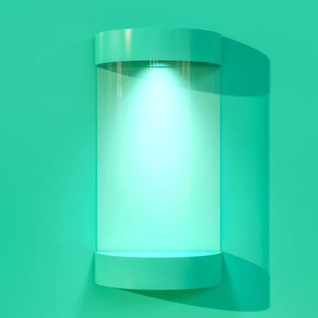 green futuristic glass case. 3d renderの写真素材