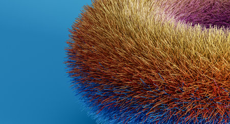 abstract background with iridescent color hairy object on blue background. 3d render