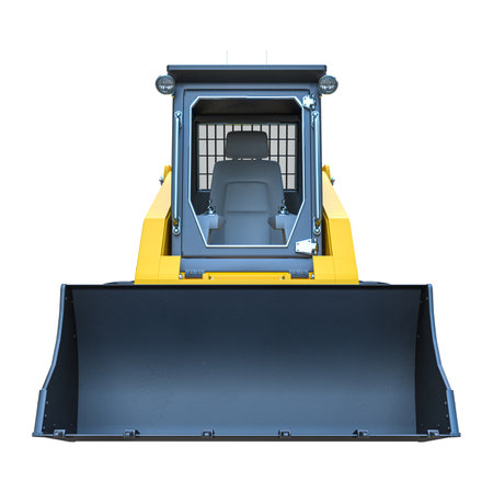 small yellow bulldozer front view. isolated