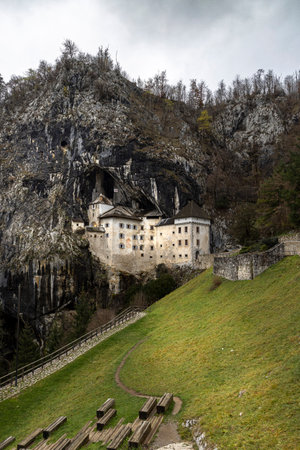 View of Predjama Castle in Sloveniaの写真素材